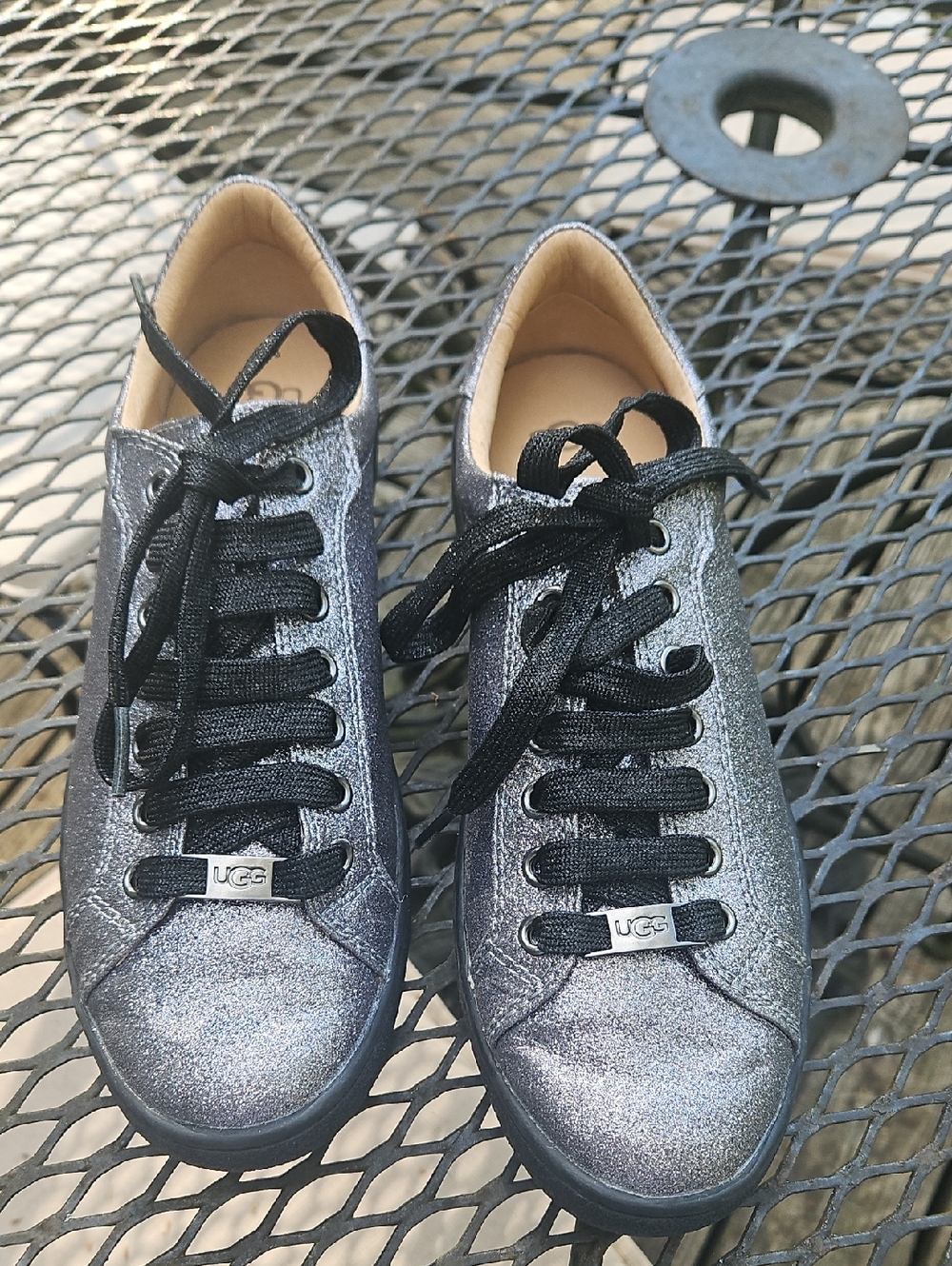 UGG Women's Metallic Silver Lace-Up Sneakers